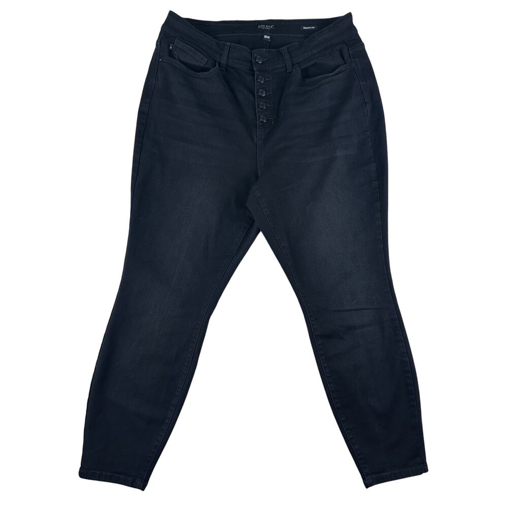 Judy Blue Jeans Size 18 W Black Skinny Fit Whiskered Denim Stretch Button Fly